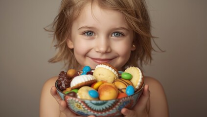 Kid with a dish of homemade treats
