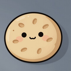 Fototapeta premium Cute round cookie cartoon with a happy face and pink cheeks, simple shapes, clean outlines, centered illustration