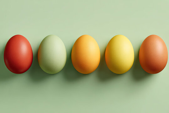 olorful Easter eggs lying next to each other Isolated on green background - Powered by Adobe