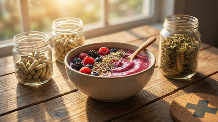 Healthy Breakfast Bowl with Fresh Berries and Nutritional Toppings
