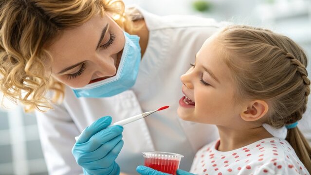 Dentist Applying Fluoride Treatment to Young Child's Teeth
