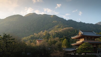 Obraz premium Kyoto's scenic mountains and stunning temples