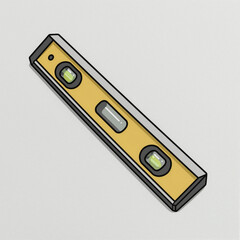 Cartoon level tool: simple hand-drawn spirit level with yellow body, gray rails, and green bubbles on a white background