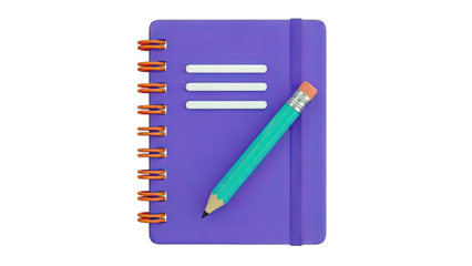 Purple Notebook with Turquoise Pencil and Orange Spiral Binding