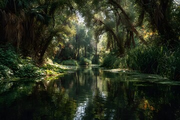 Wetland marsh rich in biodiversity, environmental conservation, water and land