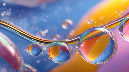 Colorful Water Droplets on a Vibrant Background with Soft Blur