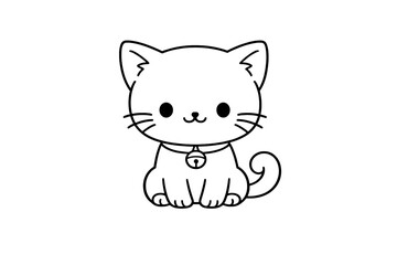 Obraz premium Cute sitting kitten wearing a collar with a small bell, black and white line art