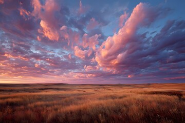 Sunset over the kansas great plains, rural america