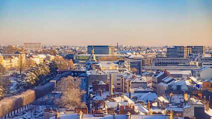 Nantes city downtown under winter snow France © Olivier