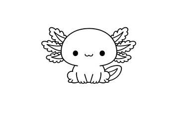 Obraz premium Cute kawaii axolotl sitting down simple black outline on white background