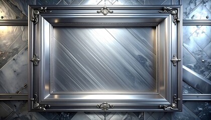 Metallic Frame on Industrial Background with Reflections.