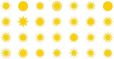 Various Yellow Sun Symbols and Icons
