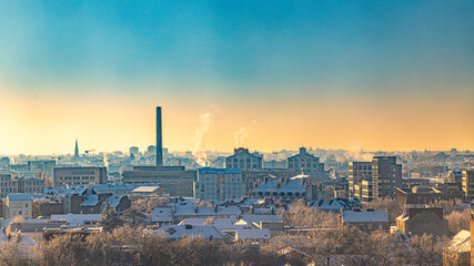 Nantes city downtown under winter snow France © Olivier