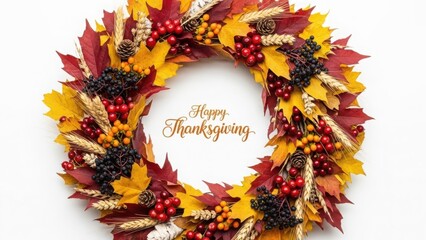 Beautiful thanksgiving wreath with leaves and berries