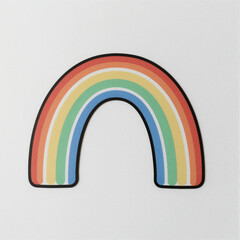 Fototapeta premium Minimalist cartoon rainbow with a bold black outline, centered on a white background
