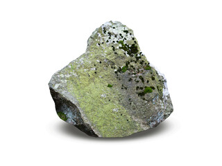 stone overgrown with moss isolated on white background