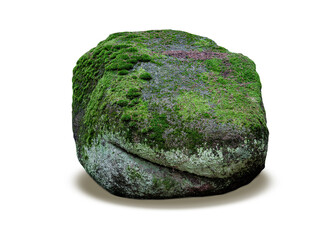 stone overgrown with moss isolated on white background