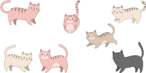 Cute cartoon cats in various pink beige and gray poses cute cats pink cats beige cats