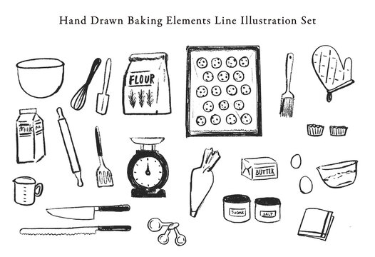 Hand Drawn Baking Elements Line Illustration Set