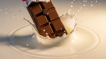 Chocolate bar splashing into milk