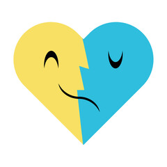 Split heart icon with happy and sad faces for mental health concept illustration vector isolated on white