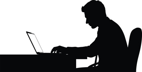 Silhouette of man sitting at desk working on laptop chair