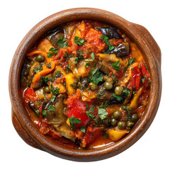 Traditional Ratatouille with Fresh Herbs and Capers in Tomato Sauce Bowl