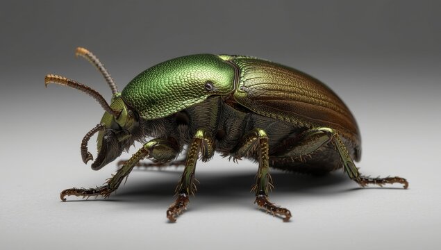 Large green beetle image with sharp focus