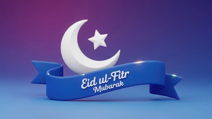 Eid ul-fitr mubarak greeting with crescent moon and star