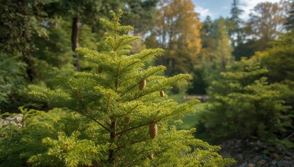 Fototapeta premium Larix kaempferi, also known as Japanese larch, is a larch species indigenous to Japan