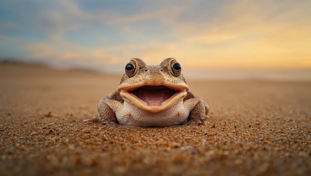 Large-eyed toad on the beach