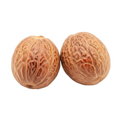 Obraz premium a detailed view of two betel nuts with textured surfaces showcasing natural imperfections on transparent background
