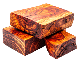 A stack of natural wood blocks showcasing beautiful annual rings and intricate grain patterns.