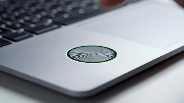 Fingerprint Scanner Technology Authentication Biometrics Security Login Access Control Digital ID Verification Cybersecurity Modern Laptop Device Innovation Future Tech
