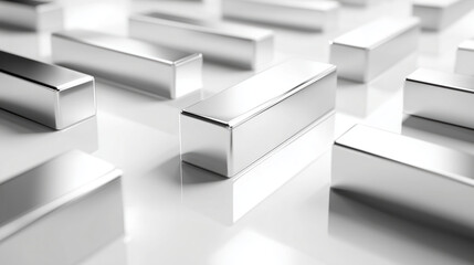 Floating silver bars above soft shadow