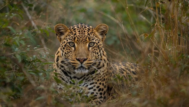 Leopard resting in Yala National Park's foliage