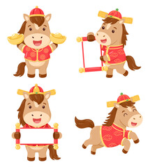 cute chinese new year horse clipart set