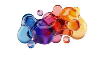 Abstract fluid art rendering with vibrant translucent blobs on black background