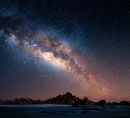 Milky Way core stretching across the night sky with galaxies visible
