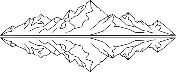 Minimalist line-art mountain range with horizon and mirrored reflection
