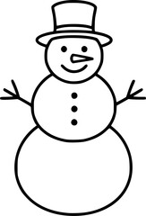 a simple line drawing of a snowman with a top hat and smiling face perfect for winter themes on transparent background silhouette high quality professional detailed
