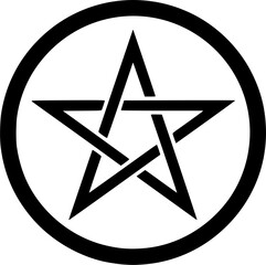 Bold black pentagram inside a thick circular border on white background; minimalist vector icon expressing magic, occult symbolism, and mysticism
