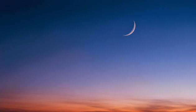 Captivating crescent moon gently shining in a beautiful gradient twilight sky - Powered by Adobe