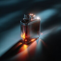 Rectangular glass bottle shining under dramatic light & shadows