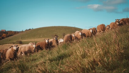 Obraz premium Livestock grazing on Rhön hills in autumn