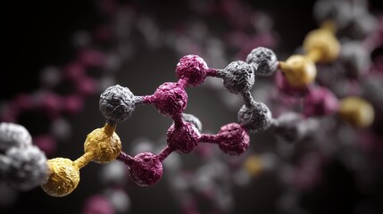 Close-up molecular chain representing polydeoxyribonucleotide pdrn for tissue regeneration, symbolizing dna fragment-mediated healing and cellular repair.