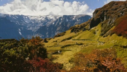 Majestic Mountain Vista - A Serene Landscape of Peaks and Valleys.