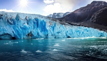 Majestic Perito Moreno Glacier in Patagonia, Argentina, on a sunny day.