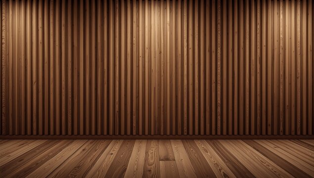 Long panorama of brown wooden acoustic panel wall texture, seamless and vertical - Powered by Adobe