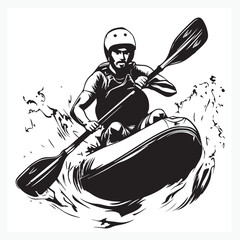 vector illustration of a man riding a kayak